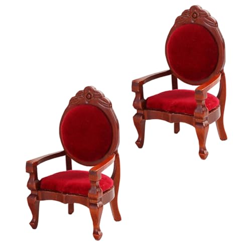 ERINGOGO 2 Stücke Teiliges Miniatur Holz Sessel Puppenhaus Armlehnsessel in Rot Stabiles DIY Modell Miniatur Möbel für Puppenhaus Dekoration und Bastelprojekte von ERINGOGO