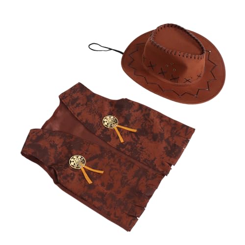 ERINGOGO 2stücke Teiliges Cowboy Kostümset Für Junge Mädchen Cowboyhut Und Weste Outfit Für Halloween Und Wild West Cosplay von ERINGOGO