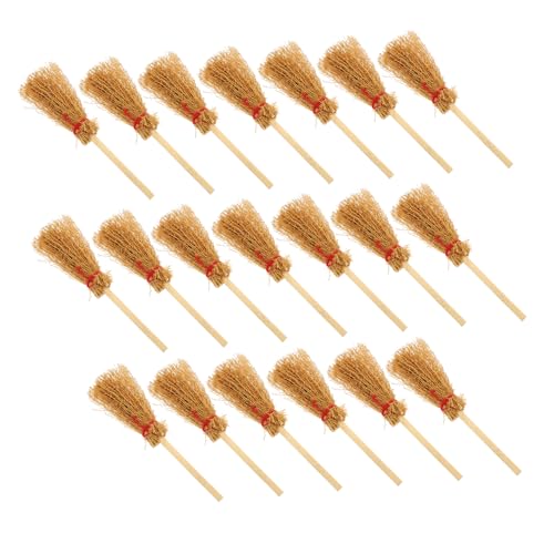 ERINGOGO 20 Stück Besenhängedekoration Babypuppe Kleiner Hexenbesen Miniaturbesen zum Basteln Hexenbesenstiel für kinderspielzeug Hexenmops-Ornament Puppenhausbesen Holz von ERINGOGO