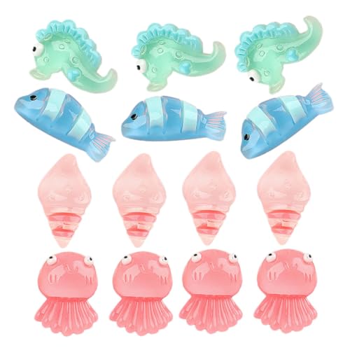 ERINGOGO 20 Stück Leuchtendes Seepferdchen Künstlich Ornamente - Miniatur Hai Mini-Enten Figur Krabbe Dekorationen Wasser Luft Pfote Spielzeugtiere Frösche Anlage Harz von ERINGOGO