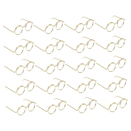 ERINGOGO 20 Stück Teiliges Puppenbrillen aus Metall Niedliche Runde Rahmenlose Eyeglasses für Puppenhaus Zubehör Kreative DIY Deko Langlebige und Detailreiche Puppenaccessoires Gold von ERINGOGO