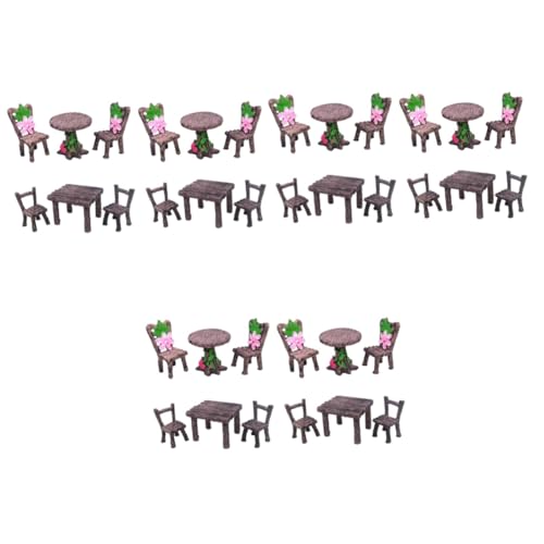 ERINGOGO 24 Sätze Mikro-landschaftstisch Und Stühle Miniatur-zubehör Miniatur-hausmöbel Miniaturen Möbel Spielzeug Mikro-landschaftsminiatur Miniatur-puppenhaus-dekor Harz Spielset Ländlich von ERINGOGO