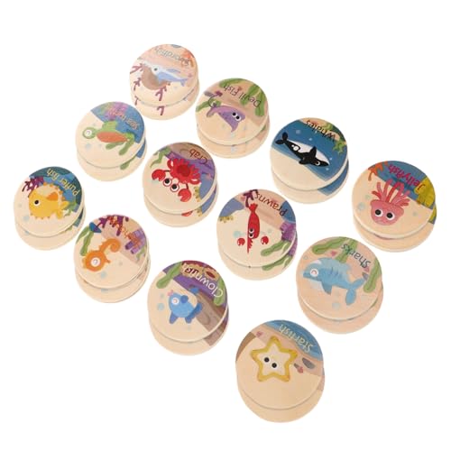 ERINGOGO 24 Stück Marine Animal Memory Chess Memory-Matching-Spiel Tiere Meerestierfiguren Spielzeugtiere Erinnerungsspielzeug Hai- Kinderfiguren Holz Khaki von ERINGOGO