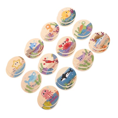 ERINGOGO 24 Stück Marine Animal Memory Chess Passende Spiele Killerwal- Zählen Und Sortieren Meerestierfiguren Erinnerungsspielzeug Lernkarten Holz Khaki von ERINGOGO