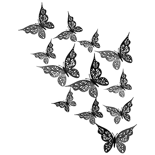 ERINGOGO 24 Stück Schmetterlingsdeko Aushöhlen Aufkleber Wandtattoos Kindergartendekor Schlafzimmer Wandkleher Wohnkultur Schmetterlinge Wandtattoo Wandtatt Ausschuss Papier Schwarz von ERINGOGO