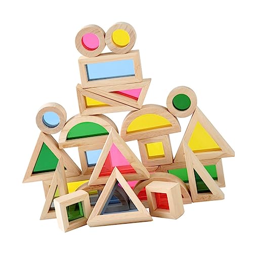 ERINGOGO 24Stücke Holzbausteine Bunten Farben Kognitives für Form und Farberkennung für Vorschule Langlebig von ERINGOGO