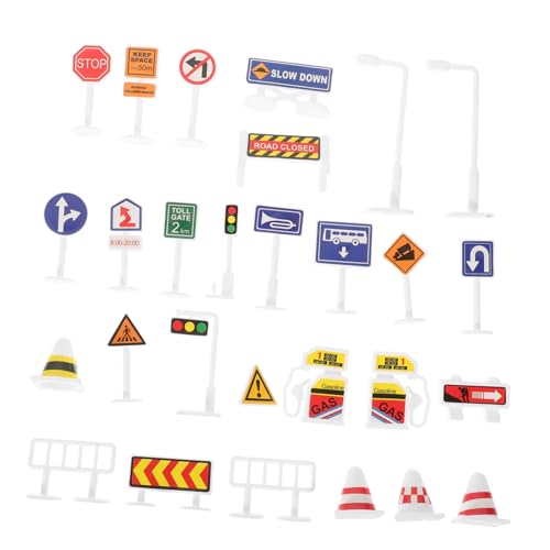 ERINGOGO 28 Stück Teiliges Set Verkehrsschilder für Realistische Straßenzeichen Modelle für Verkehrssicherheit und Lernspiele für Kindergärten und Frühförderung von ERINGOGO