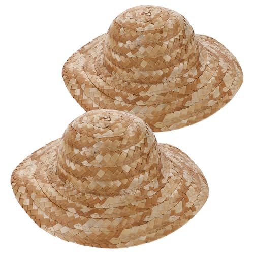 ERINGOGO 2St Hut malen winzige Kostümhüte Mini-Hüte Puppenhaushüte Eimerhüte Mini gewebter Hut bastelset Blanker Hut Personalisierter Hut DIY unfertiger Hut Bastelbedarf Stroh Beige von ERINGOGO