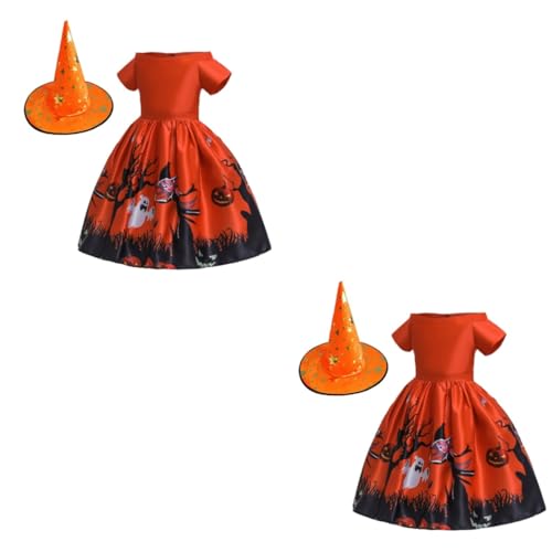 ERINGOGO 2St Cartoon-Rock Kleider mit kurzen Ärmeln Hexenkostüm für Mädchen kostüm halloween kinder halloween kinder kostüme Kinderkleidung formelle Kleidung Maskerade-Outfit Abschlussball von ERINGOGO