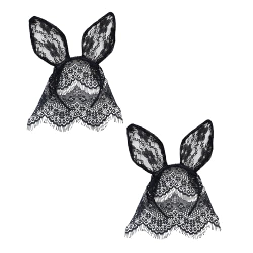 ERINGOGO 2Stücke Kaninchenohren Haarreifen mit Schleier für Kostümparty Halloween Valentinstag Katzenohr Kopfschmuck Glitzernde Tierohren Haarschmuck für Auftritte von ERINGOGO