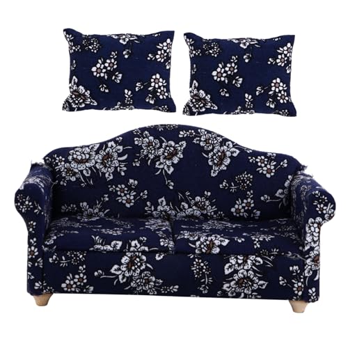 ERINGOGO 2Stücke Möbel Sofa für Puppenhaus Blaues Blumenmuster Sofa mit Kissen für Langlebig und Elegant Puppenhaus Dekoration und ERINGOGO 2Stücke Möbel Sofa für Puppenhaus Blaues Blumenmuster Sofa mit Kissen für Langlebig und Elegant Puppenhaus Dekoration und von ERINGOGO