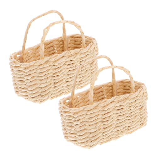 ERINGOGO 2st Mini-Korb Mini-obstkorb Mini-tragekorb Aus Bambusgeflecht Puppenhaus Aufbewahrungskorb Kleiner Korb Mit Henkel Kleine Körbe Für Blumen Mini-puppenhauszubehör Bambusscheiben von ERINGOGO