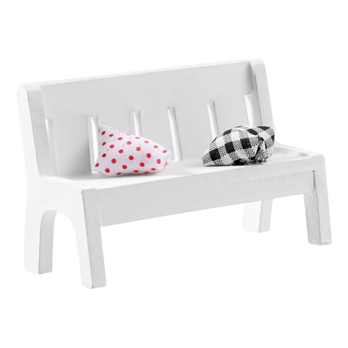 ERINGOGO 3 STÜCKE Miniatur Weiße Holzbank Doppel Sitz mit Teiligem Kissen Leichte Garten Deko Robustes Landschaftsornament für Puppenhaus Fotorequisiten und Heimdekoration von ERINGOGO