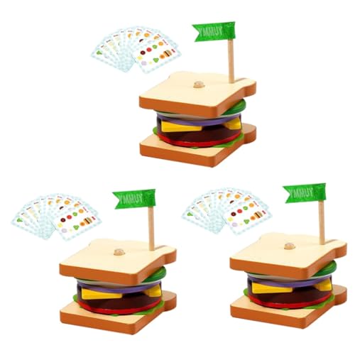 ERINGOGO 3 Sätze Burger-Spielzeug Bausteine Spielzeuge Essen dekorative Stapelerkennung Lebensmittelspielzeug hölzern Sandwich einstellen Spielhaus Spielzeug Kind Blöcke Holz von ERINGOGO