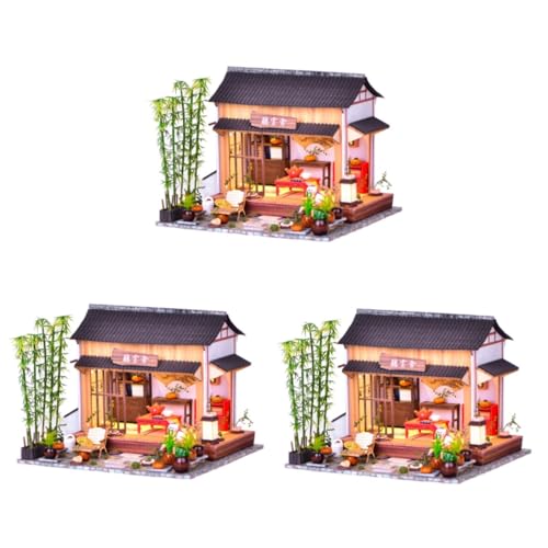 ERINGOGO 3 Sätze DIY Chinesischer Innenhof 3D- -Puzzle Feenhaftes Spielzeug Miniaturspielzeug Dekoration Möbelverzierung Miniaturpuppe Chinesischer Stil Holz Chinesischer Garten von ERINGOGO