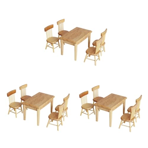 ERINGOGO 3 Sätze Mini-Möbel kinderschreibtischstuhl Holzspielzeug für Kinder Kindertisch und Stühle Modelle Spielhaus dekor Spielhaus Zubehör hölzern einstellen Kombination schmücken von ERINGOGO