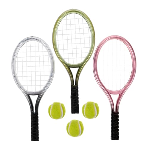 ERINGOGO Miniatur Tennisschläger für Puppenhaus 3 Stück Kleiner Sport Zubehör für Mikrolandschaften Dekoration von ERINGOGO
