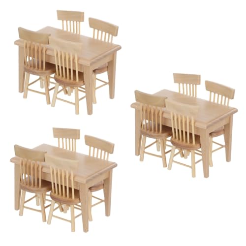 ERINGOGO 3 Sets Mini-Tisch Und Stühle Mikro-Möbel Landschaft Puppenhaus-Figuren Aus Holz Miniatur-Küche Miniatur-Möbel Mini-Möbel Modell Holzbank Spielzeug Puppenhaus von ERINGOGO