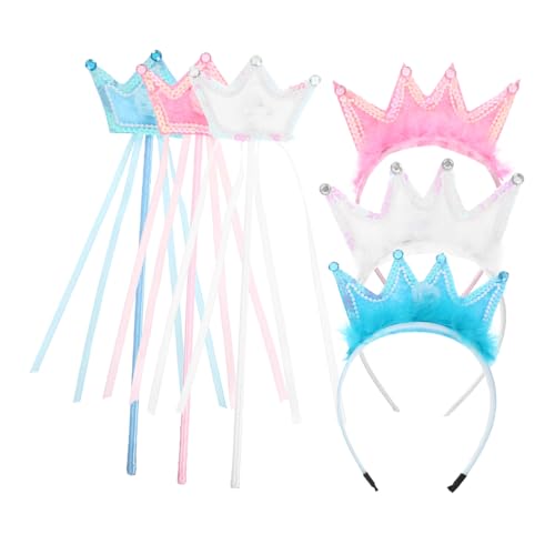 ERINGOGO 3 Sätze Prinzessin Tiara und Zauberstab für Mädchen Farblich Abgestimmtes in Weiß Blau und Rosa Vielseitig für Halloween Weihnachten und Geburtstagsfeiern Fördert Kreatives von ERINGOGO