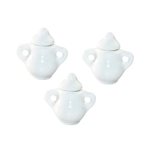 ERINGOGO 3 Stück Mini -Keramik -bonbonglas Puppenhaus Küche Zuckerdosen Mini-zuckertopf Mini -puppenhaus Mini-teekannen Aus Keramik Dollhouse Dekorationen Miniatur-puppenhauszubehör Weiß von ERINGOGO