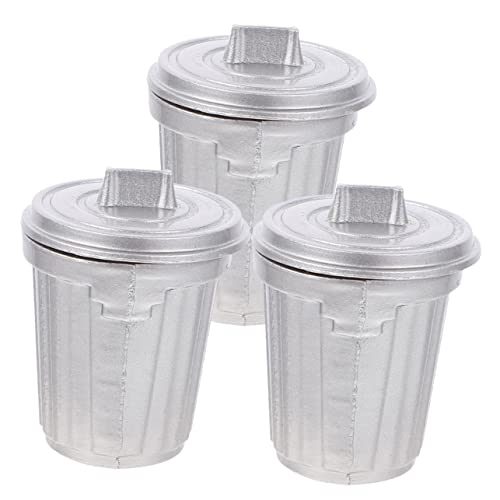 ERINGOGO 3 Stück Mini-mülleimer Miniatur Mini -lebensmittelspielzeug Kleines Puppenhaus Minis Behälter Kleiner Mülleimer Im Schlafzimmer Dinge Mülleimer Mit Schwingdeckel Legierung Silver von ERINGOGO
