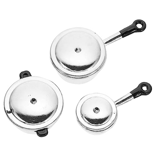 ERINGOGO 3 Stück Miniatur-Küchengeschirr für kinderspielzeug Kid Toys Minipfanne Mini-Küchendekoration Mini-Küchen-Suppentopf- Miniaturtöpfe Legierung Silver von ERINGOGO