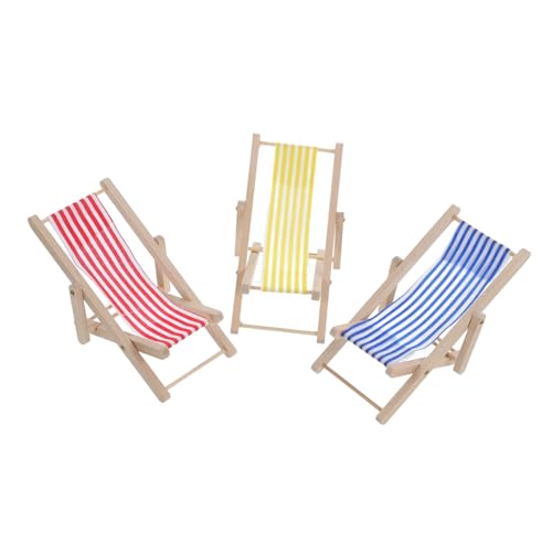 ERINGOGO 3 Stück Miniatur Strandstuhl Klappbar Leichte Mini Liegestühle für Puppenhaus Fairy Garden und Strand Deko Kompakte Miniaturmöbel für Kreative Mikrolandschaften von ERINGOGO