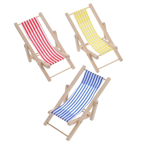 ERINGOGO 3 Stück Miniatur Strandstuhl Teilig Klappbar Farbig Puppenhaus Deko DIY Mikro Landschaft Garten Zubehör von ERINGOGO