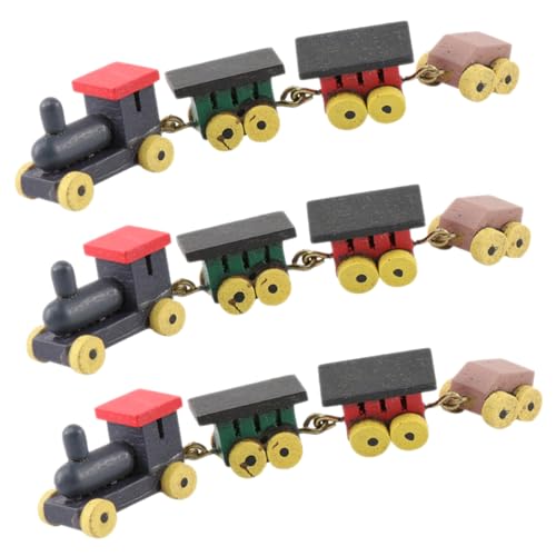 ERINGOGO 3stücke Teiliges Miniatur Holzbahn Deko Für Puppenhaus Bunte Mini-Zug Skulpturen Als Spielzeug Und Fotorequisiten Für Kreative Dekoration von ERINGOGO