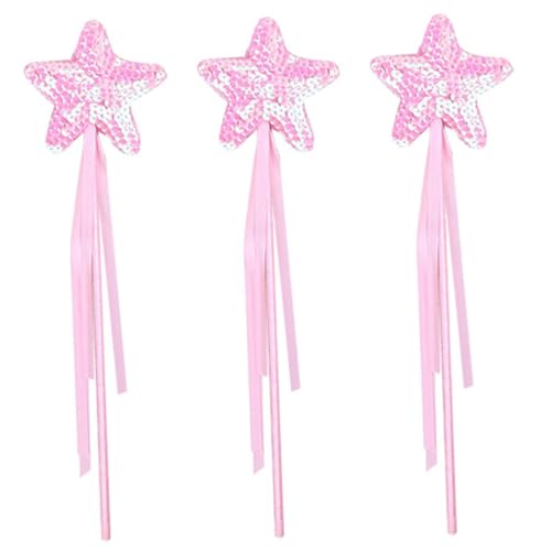 ERINGOGO 3 Stück Sternförmige Feenstäbe mit Band Magische Stäbe Leicht und Handlich für Party Cosplay und Bühnenauftritte Rosa von ERINGOGO