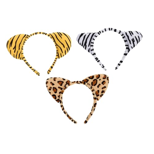 ERINGOGO 3 Stück Teiliges Cartoon Tier Haarband Flauschige Kopfstücke mit Leopard Zebra und Tiger Motiven Weiche Haarreifen für Party Dekoration und Alltag Wiederverwendbar und Komfortabel von ERINGOGO