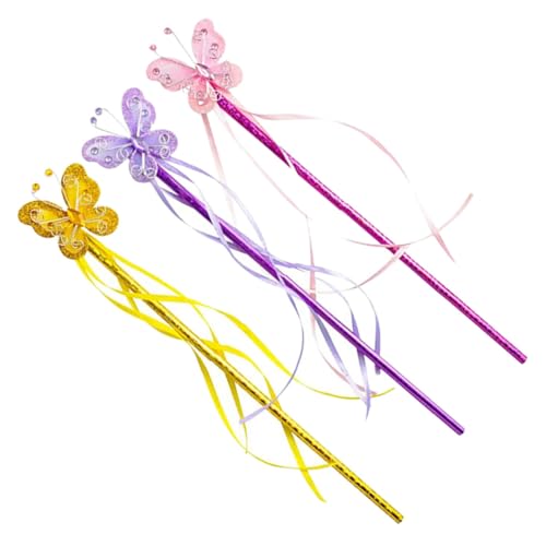ERINGOGO 3 Stück Teiliges Feenstab Schmetterlingsdesign Sichere PVC Eisenmaterialien Glatte Kanten für Mädchen Cosplay und Party Farbenfrohe Feenstäbe in Gold und Violett von ERINGOGO
