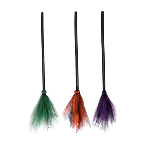 ERINGOGO 3 Stück Teiliges Halloween Hexenbesen aus Langlebigem Mesh und Kunststoff Leichte Kostümrequisiten für Halloween Party Cosplay und Bühnenauftritte Inklusive Violettem von ERINGOGO