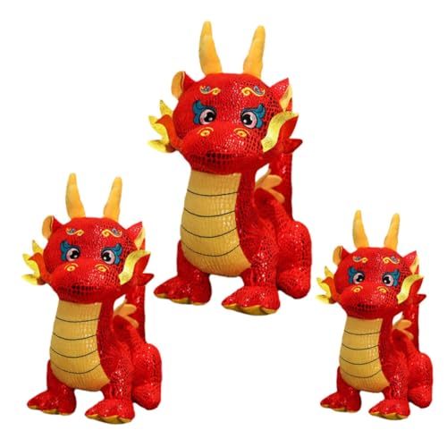 ERINGOGO 3 Stück Teiliges Plüsch Drachen Stofftier Kuscheltier Neujahrsdekor Glücksbringer Maskottchen Geschenk für Familie Freunde von ERINGOGO