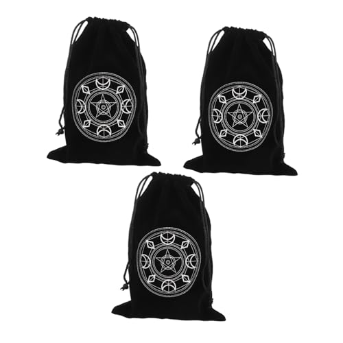 ERINGOGO 3 Stück Teiliges Tarot Karten Aufbewahrungsbeutel mit Kordelzug Schwarzer Pentacle Tarot Organizer Praktischer Kleiner Stoffbeutel für Karten und Würfel Vielseitig Einsetzbar für von ERINGOGO