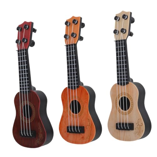 ERINGOGO 3 Stück Teiliges Ukulele Spielset für Robustes Kunststoffspielzeug Realistische Gitarren in Braun und Gelb Fördert Musikalische Früherziehung und Kreatives von ERINGOGO