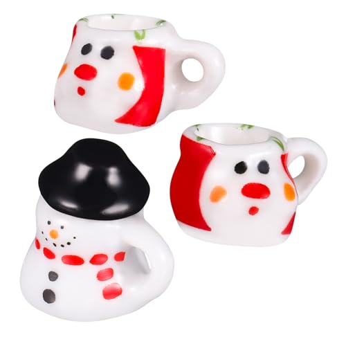 ERINGOGO 3 Stück Weihnachtsspielzeug aus Keramik Mini Puppenhaus Tassen lustig winziges Porzellan Cute Decor bescherung Weihnachten Home Decor Teekannen-Ornamente Kaffeekannen-Ornament von ERINGOGO