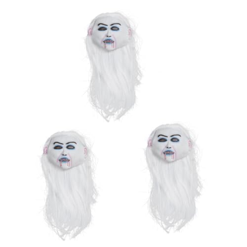 ERINGOGO 3 Stk Weiß haarige weibliche Geister maske Horrormaske Halloween Grusel weiße Haarmaske Maske für Kostümparty Erwachsener Requisiten Geistermaske Vollgesichtsmaske von ERINGOGO