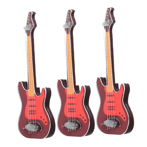 ERINGOGO 3 Stücke Teiliges Miniatur Gitarren aus Kunststoff Glatte Oberfläche Pädagogisches Musikinstrument Dekoratives Modell für Puppenhaus und Fotorequisiten von ERINGOGO