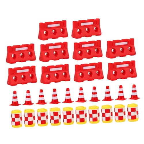 ERINGOGO 30 Stück Teiliges Mini Verkehrszeichen aus Roter Verkehrs und Wasserbarrieren Sowie Gelber Schutzbehälter Langlebig und Leicht für Verkehrserziehung und Spielspaß von ERINGOGO