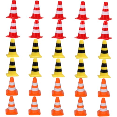 ERINGOGO 30 Stück Teiliges Mini verkehrszeichen Roten Gelben und Orangen Mini verkehrskegeln aus Kunststoff Pädagogisches zur Verkehrserziehung und Straßensperren Simulation von ERINGOGO
