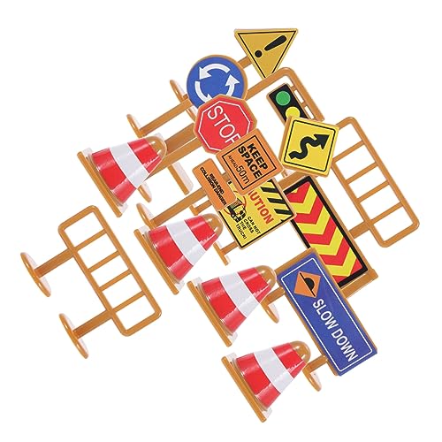 ERINGOGO 30St Verkehrszeichenmodell Ampelspielzeug Bausteine ​​Spielset Straßenschild Spielzeug für Kinder Miniatur-Verkehrsbarrikadenschild klein Karte Klebeband Verkehrskegel Mikroszene von ERINGOGO