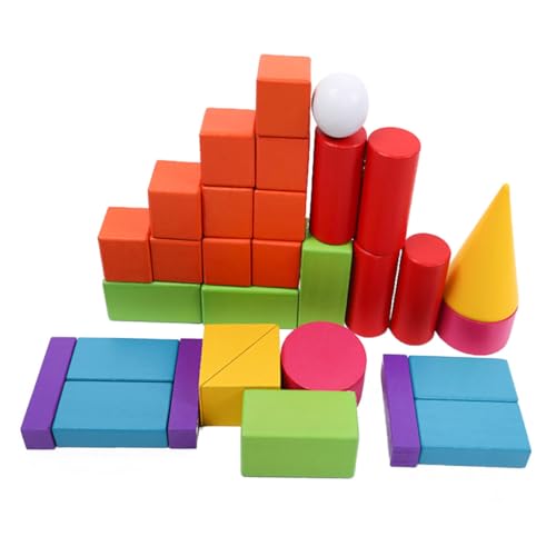 ERINGOGO 32 Stück Teiliges Holz Modell Glatte Feste Formen Wie Kugel Würfel Prisma Pädagogisches Lernspielzeug zur Form und Größenwahrnehmung für Schule von ERINGOGO