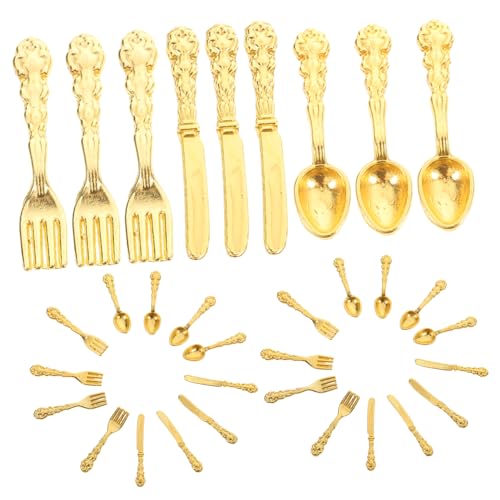 ERINGOGO 36 Stück Teiliges Mini Dinner Set Modell Europäisches Puppenhaus Zubehör Goldfarbenes Besteck Set Langlebig und Detailreich für DIY und Miniatur Szenen von ERINGOGO