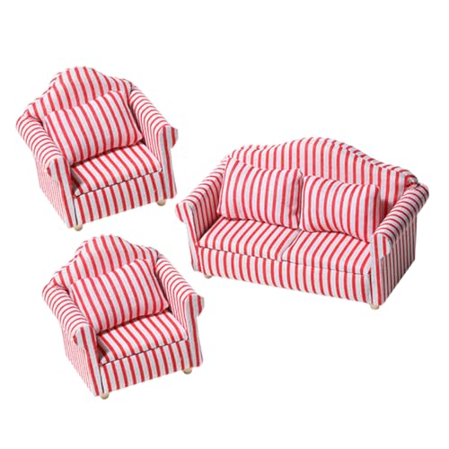 ERINGOGO 3Stücke Sofa Teilig Streifen Puppenhaus Möbel für Hochwertige Miniaturcouch Armstuhl für Rollenspiele und Kreative Deko ERINGOGO 3Stücke Sofa Teilig Streifen Puppenhaus Möbel für Hochwertige Miniaturcouch Armstuhl für Rollenspiele und Kreative Deko von ERINGOGO