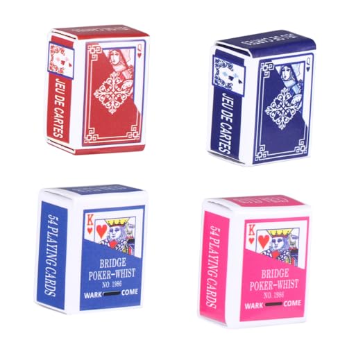ERINGOGO 4 Satz Mini-Spielkarten Markierte Spielkarten Winzig Zubehör Für Puppenhäuser Kartenspiel Miniaturen Poker Klein Mini- Brettspiele Süße Spielkarten Minikarten von ERINGOGO