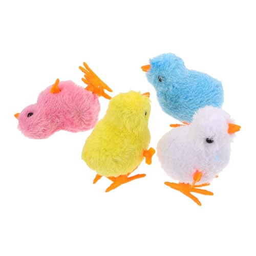 ERINGOGO 4 Stück Aufziehbare Plüschküken Lebensechte Flauschige Hüpfend und Schwingend Kindgerechtes Ostern Geschenk Authentische Bauernhof Figuren Buntes Osterdeko von ERINGOGO