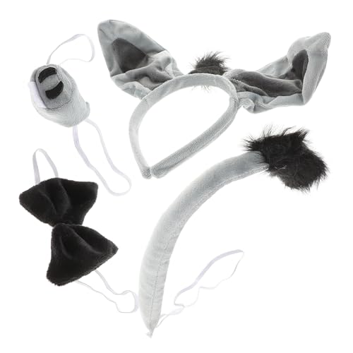 ERINGOGO 4 Stück Esel-Stirnband-Set Esel Eselsschwanz Eselsnase Halloween-Ohr Kostüme Fell Halloween Stirnband Kostümzubehör Kostümstirnband Tierkostüm Flanell von ERINGOGO