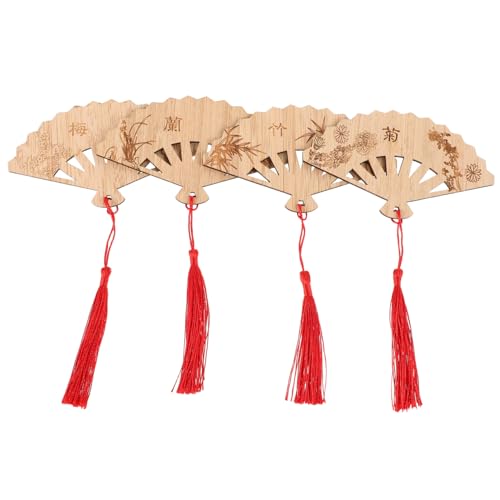 ERINGOGO 4 Stück Fächer Lesezeichen Vintage Lesezeichen Für Lesezeichen Elemente Neujahr Hänge Lesezeichen Basteln Vintage Lesezeichen Bambus Lesezeichen Polyester Khaki von ERINGOGO