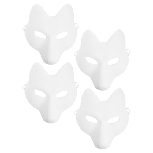 ERINGOGO 4 Stück Fuchsmaske Kostüm Halloween DIY Kostüm Tiermasken Basteln Tiermasken Für Blankomasken Für Halloween Fuchs Gesichtsschutz Bemalbare Fuchsmaske Fuchsmasken Pu Weiß von ERINGOGO